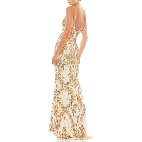 NWT Mac Duggal Embellished Leaf Beaded Beaded Evening Gown Style #5107 Size 4 - Picture 2 of 10